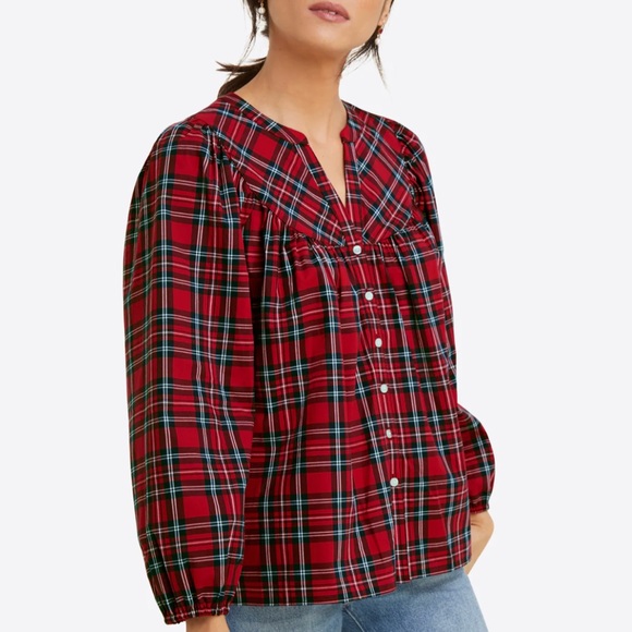 Draper James Tops - NWT Draper James Angie Plaid Popover Cotton Top Red